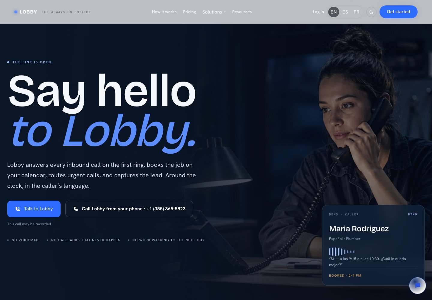 Lobby AI front desk website